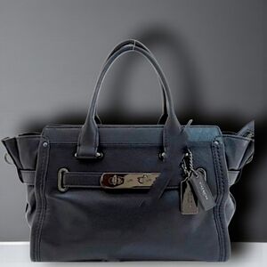 Coach Swagger Black Leather 27 2 Way Leather Handbag W/COA